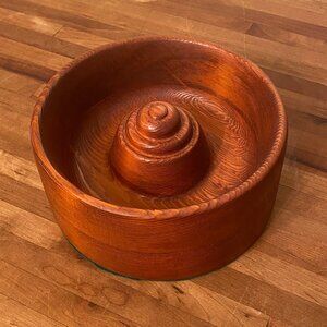Vintage Wooden Round Nut Cracker Bowl